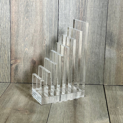 Clear acrylic collator and bookend by russell+hazel, 5” x 8” x 2.5”, stylish desktop organizer for books and documents.
