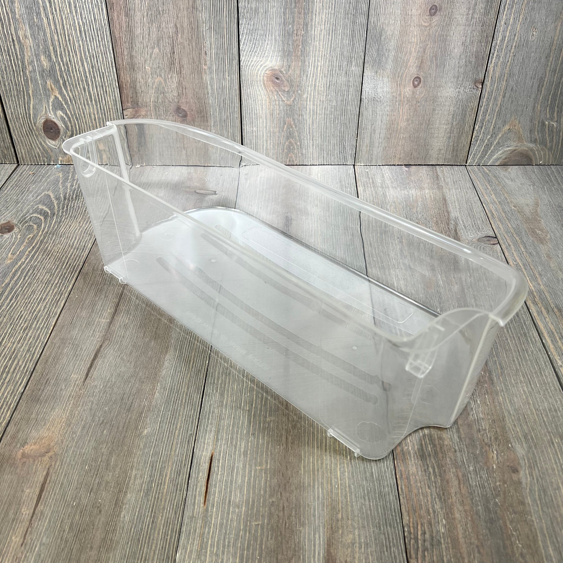 Clear refrigerator door bin replacement for Frigidaire models; durable and perfect fit for LFSS2612TF0, LFSS2612TE0.