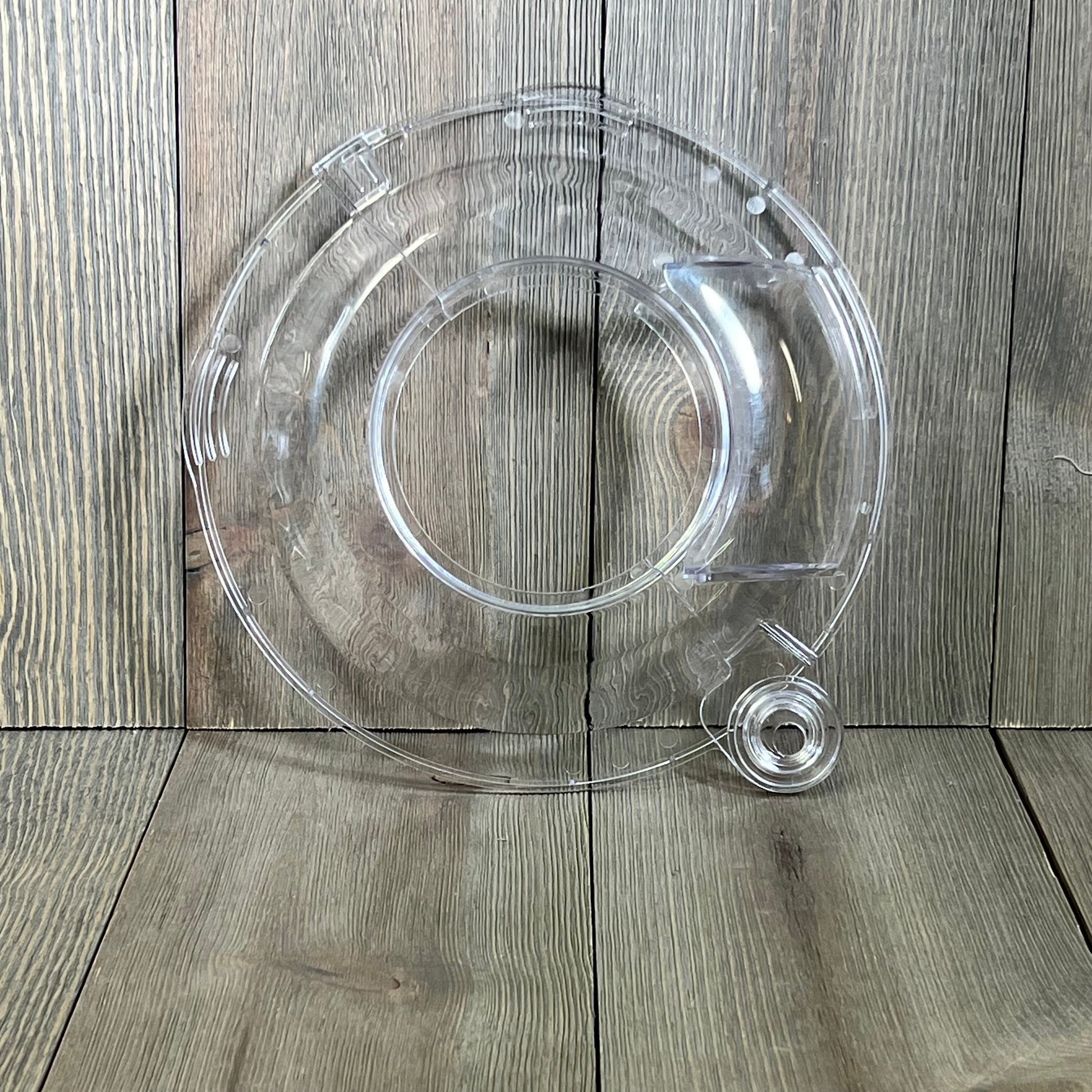 Clear pouring shield for KitchenAid Tilt Head mixers, designed to fit 4.5-5QT stainless steel bowls, preventing splatter.
