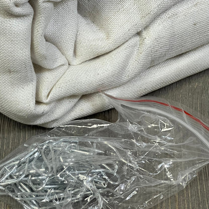 Cream linen semi-sheer extra wide curtains with metal hooks, ideal for sliding glass doors.