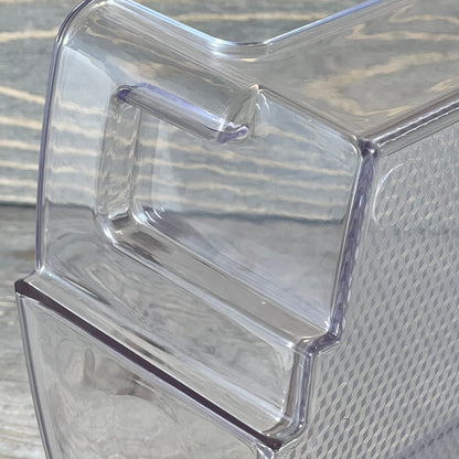 Clear plastic Refrigerator Door Shelf Bin MAN63948502, compatible with LG and Kenmore models, close-up view.