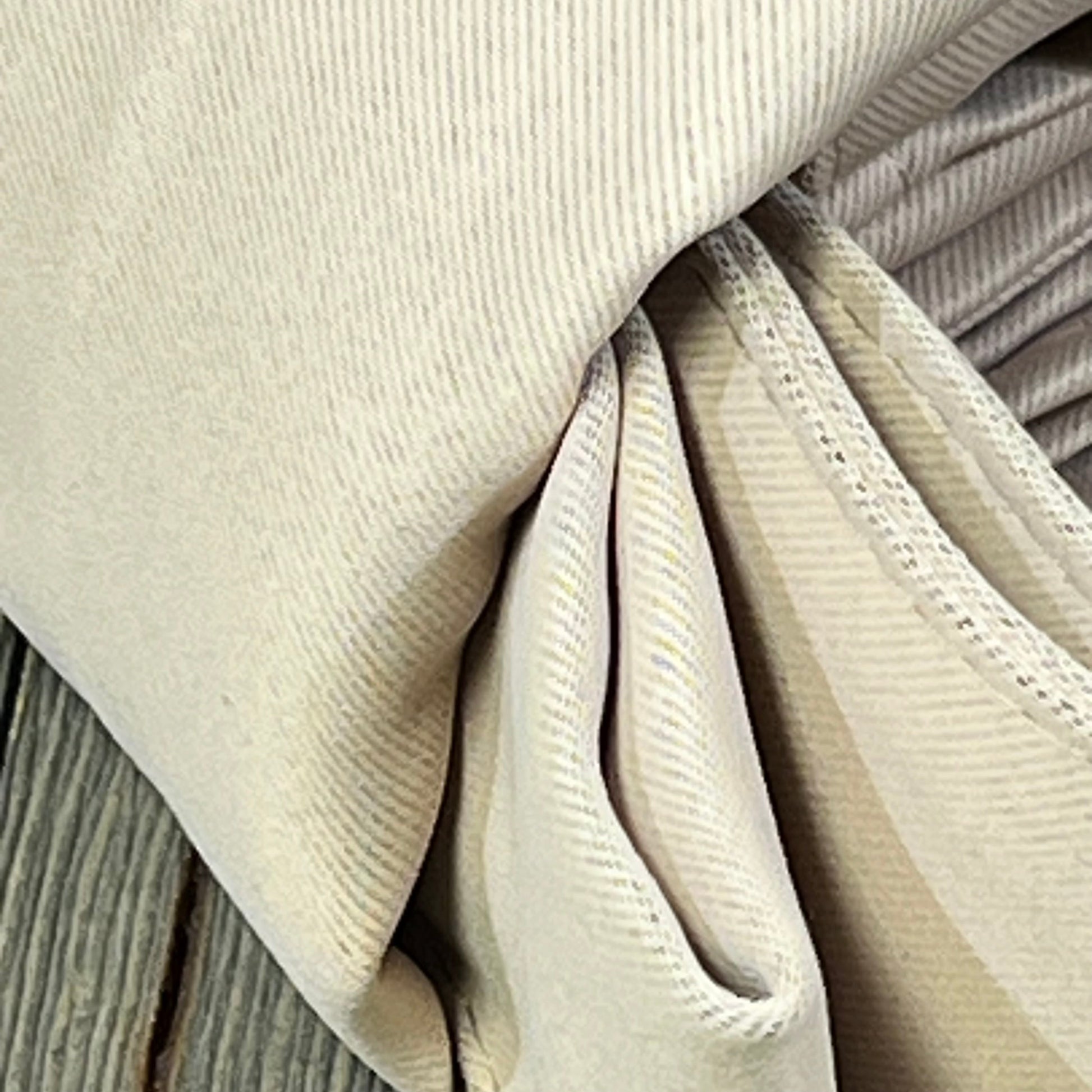 Beige waterproof outdoor curtain close-up, showing durable fabric texture for gazebo or patio, 52x108 inches.