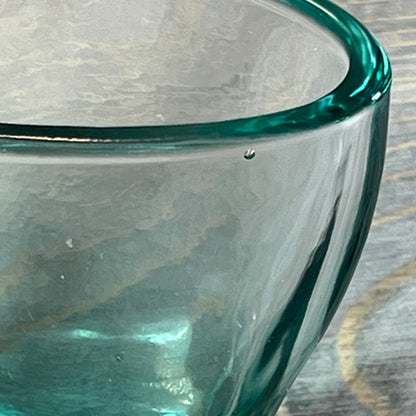 Close-up of the textured surface on a glass from the Green Teal Glass Bathroom Accessory Set.