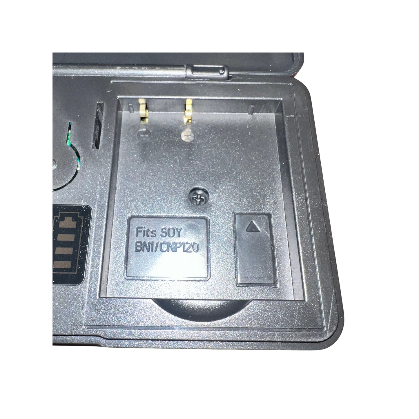 Charger slot for NP-BN1 Battery Set, compatible with Sony cameras, showcasing precise battery fit for seamless charging.