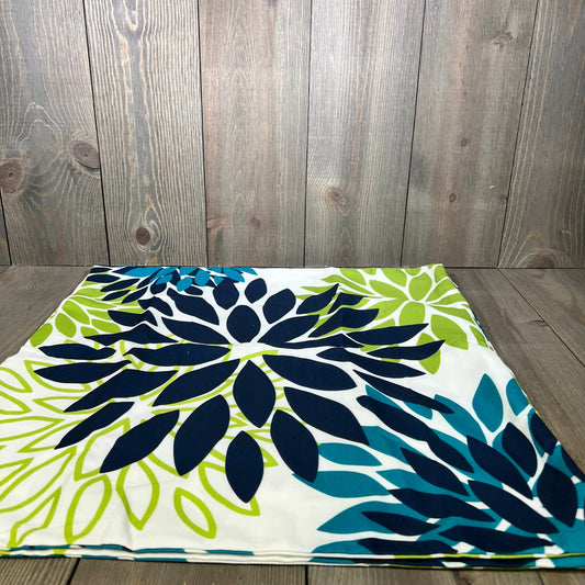 Navy blue flower pillow cover with green and white accents, 20x20 inch, waterproof for outdoor patio or garden decor.
