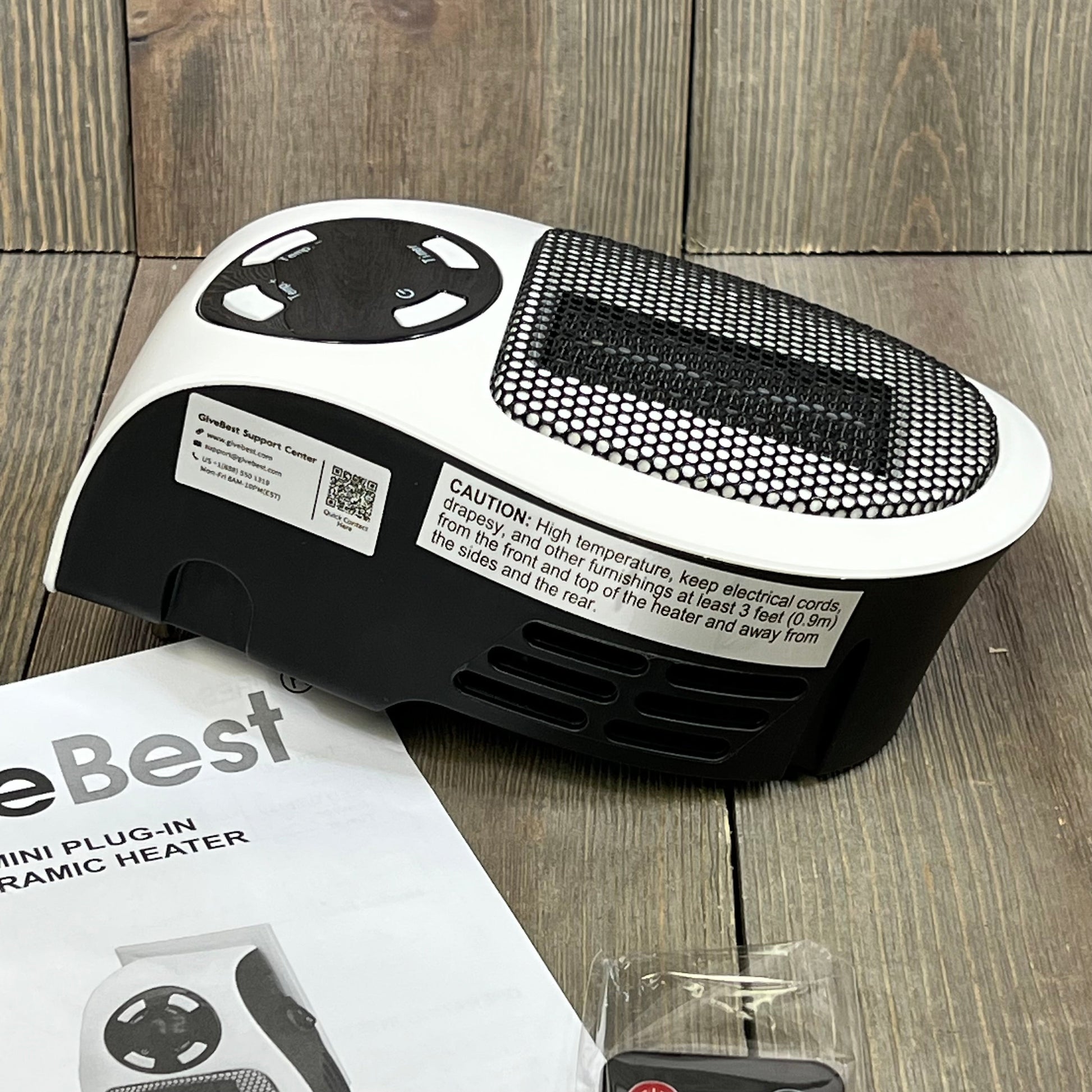 GiveBest Programmable Space Heater with LED display and remote, ideal for home or office use. Compact 450W plug-in heater.