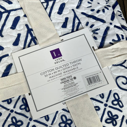 Lush Decor Monique Throw in blue with intricate patterns, 50 x 60 inches, perfect for stylish home decor.