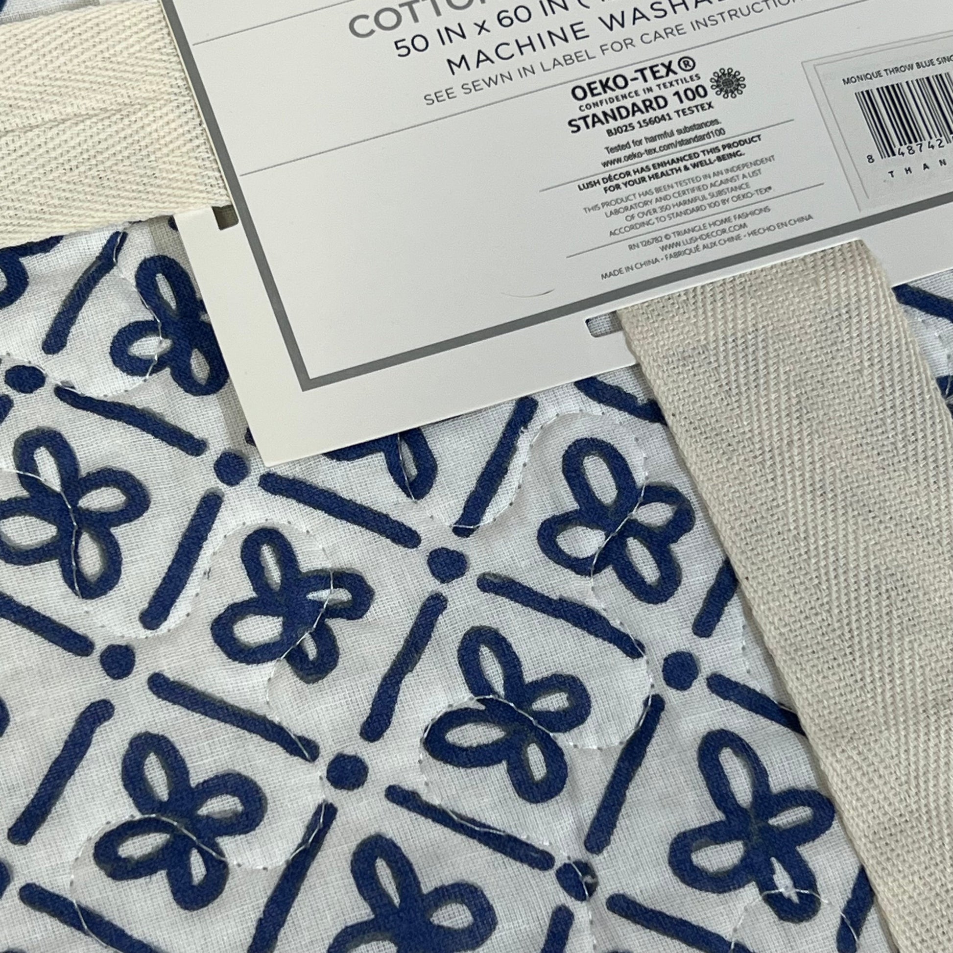 Blue Lush Decor Monique Throw with floral pattern, 50 x 60 inches, eco-friendly and OEKO-TEX certified fabric.