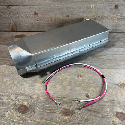 Dryer heating element assembly with wires for LG models, showcasing durable construction on wooden background.