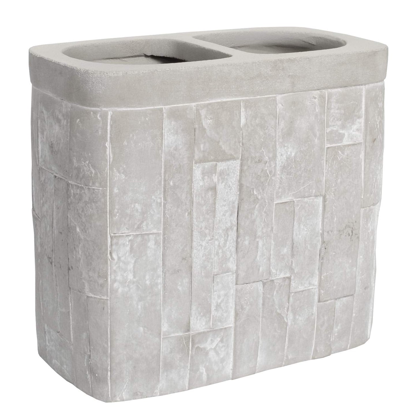 Gray toothbrush holder from Sweet Home Collection, featuring a textured stone-like design for modern bathroom decor.