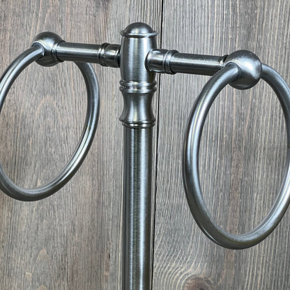 Satin chrome guest towel stand with dual rings from Allied Brass Carolina Collection, featuring elegant, modern design.