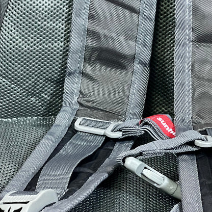 Gray adjustable straps of the Sunhiker lightweight cycling and hiking backpack, showcasing durable stitching and water-resistant fabric.