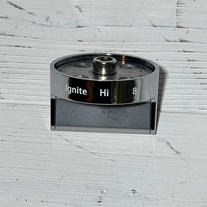 Durable stainless steel gas stove knob for Whirlpool WFG540H0ES0 range, showcasing ignite and high settings.