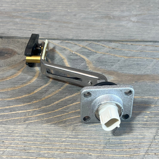 Engine oil level sensor for Lexus GS430 2006-2007, LS430 2001-2006 on wooden background. Part# 89491-50030.