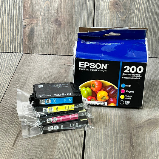 EPSON 220 DURABrite Ultra Ink Combo Pack featuring black and color cartridges alongside box, compatible with WorkForce and Expression printers.