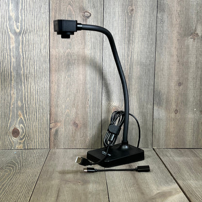 USB document camera with a flexible neck, perfect for teachers and distance learning, compatible with Mac OS and Windows.