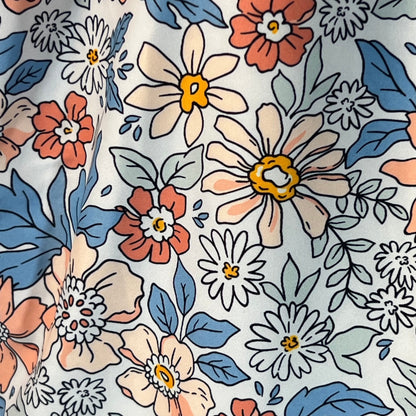 Floral pattern detail of Eomenie Women's One Piece Tummy Control Swimdress XL in vibrant blue and peach tones.