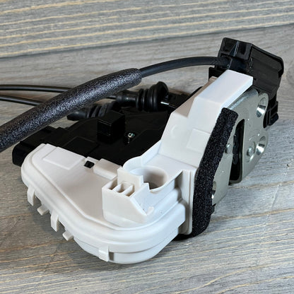 Front view of door lock actuator and latch assembly for 13-19 Hyundai Santa Fe, passenger side, OEM 81320-2W010 replacement.