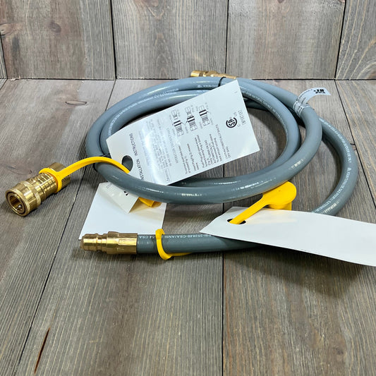 6FT natural gas hose with quick connect fitting, ideal for Weber grills and patio heaters, CSA certified.