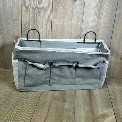 Gray Kanrichu wall hanging organizer with 3 pockets, made from durable linen fabric, perfect for versatile storage in any room.