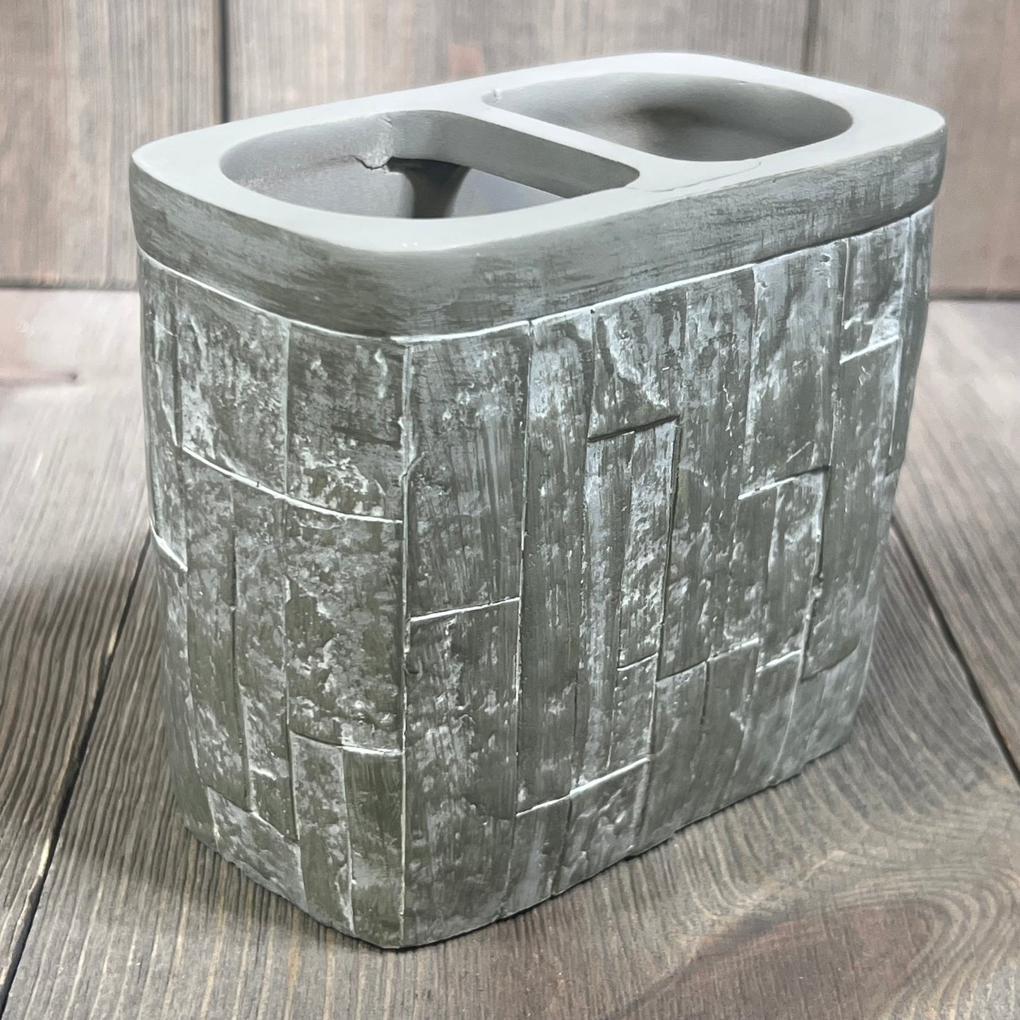 Elegant toothbrush holder with textured stone-like design from Sweet Home Collection, perfect for modern bathroom décor.