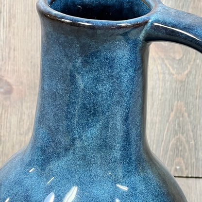 Close-up of Tanvecle blue ceramic vase with big handles, highlighting its smooth finish and rich color, perfect for modern farmhouse decor.