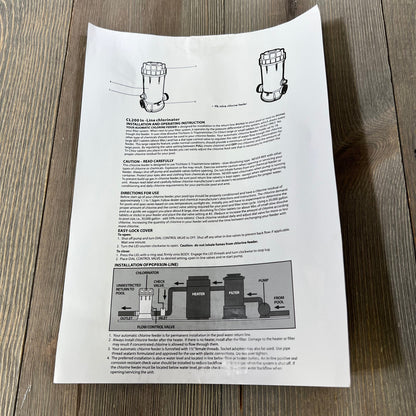 Installation manual for Hayward CL200 inline chlorinator, featuring diagrams and instructions for easy setup and use.