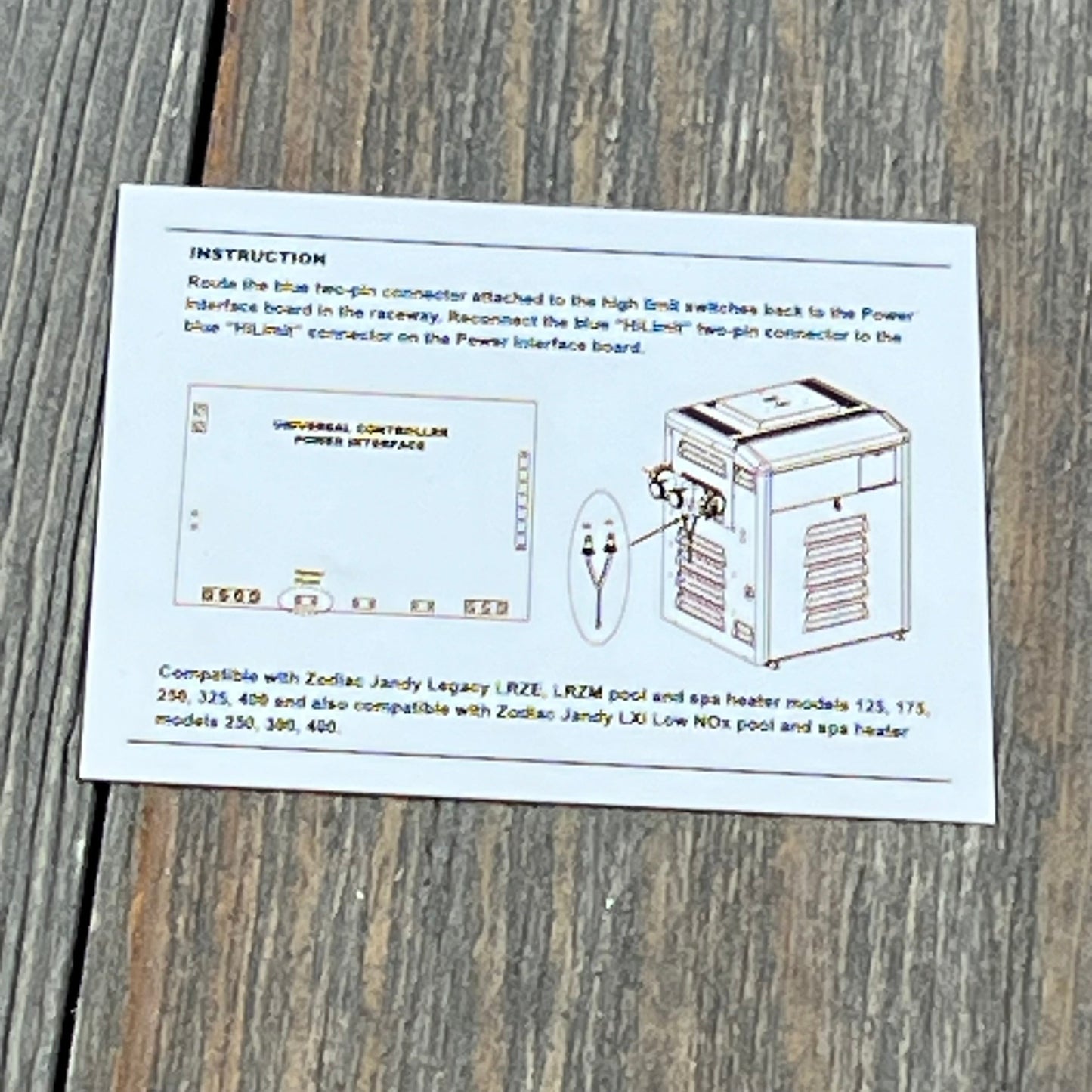 Instruction sheet for installing Hihitomorrow R0457400 wire harness in Zodiac Jandy Legacy and LXi pool heaters.