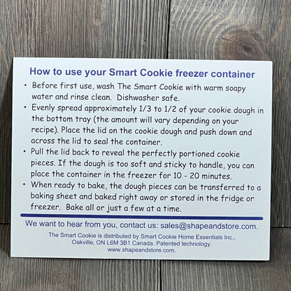 Instructions for using The Smart Cookie Tray, showcasing dishwasher-safe features for easy cookie dough preparation.