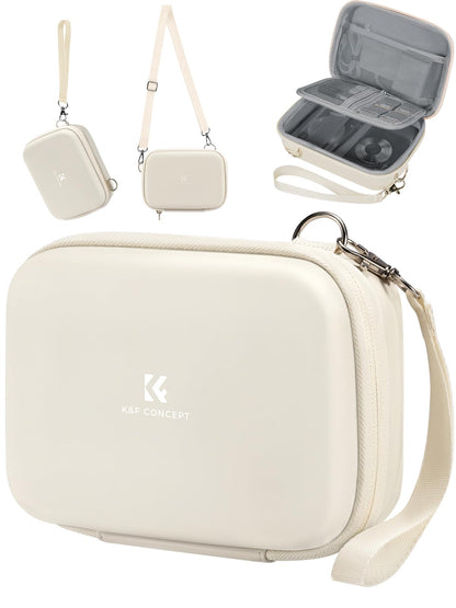 Beige K&F Concept waterproof camera case, showcasing versatile carrying options and protective interior compartments.