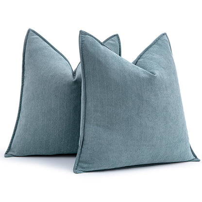 MIULEE Dusty Blue Chenille Pillow Covers 18x18 Inch Pack of 2