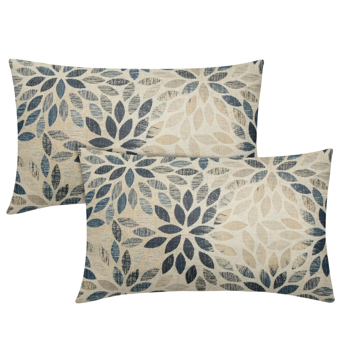 Navy Blue Cream Dahlia Lumbar Pillow Covers 12x20 Set of 2