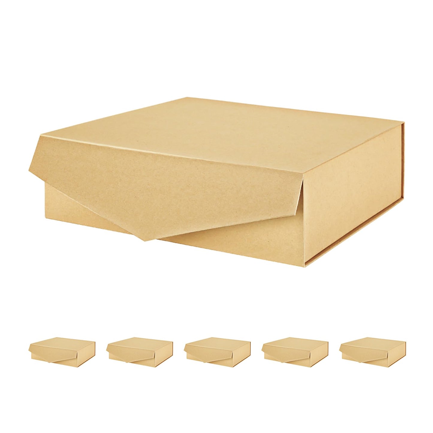 Sturdy collapsible kraft gift boxes with magnetic closure, set of six, 13.5x9x4.1 inches, perfect for elegant packaging.