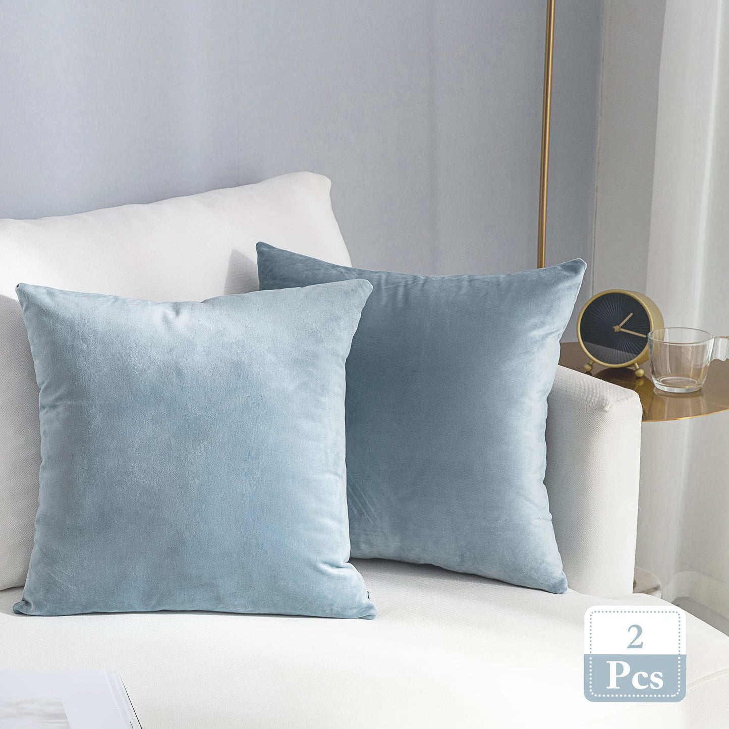 Stellhome Velvet Cushion Covers, 20 x 20 inch, Silver Blue, Pack of 2