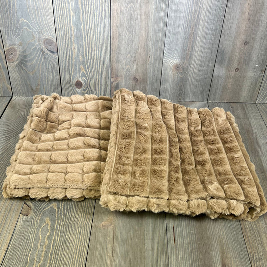 Brown faux fur pillow covers with plaid texture, 26x26 inches, perfect for modern luxury home decor on sofas and beds.