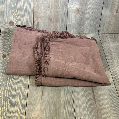 Dark coffee linen throw pillow covers with fringe, perfect for boho farmhouse decor. Set of 2, 18x18 inches for couch or bed.