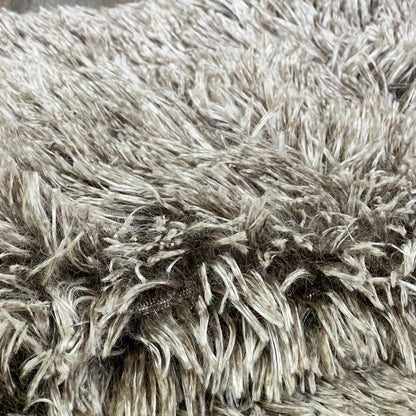 Shaggy ombre khaki faux fur pillow sham, showcasing luxurious texture and softness, perfect for home decor.
