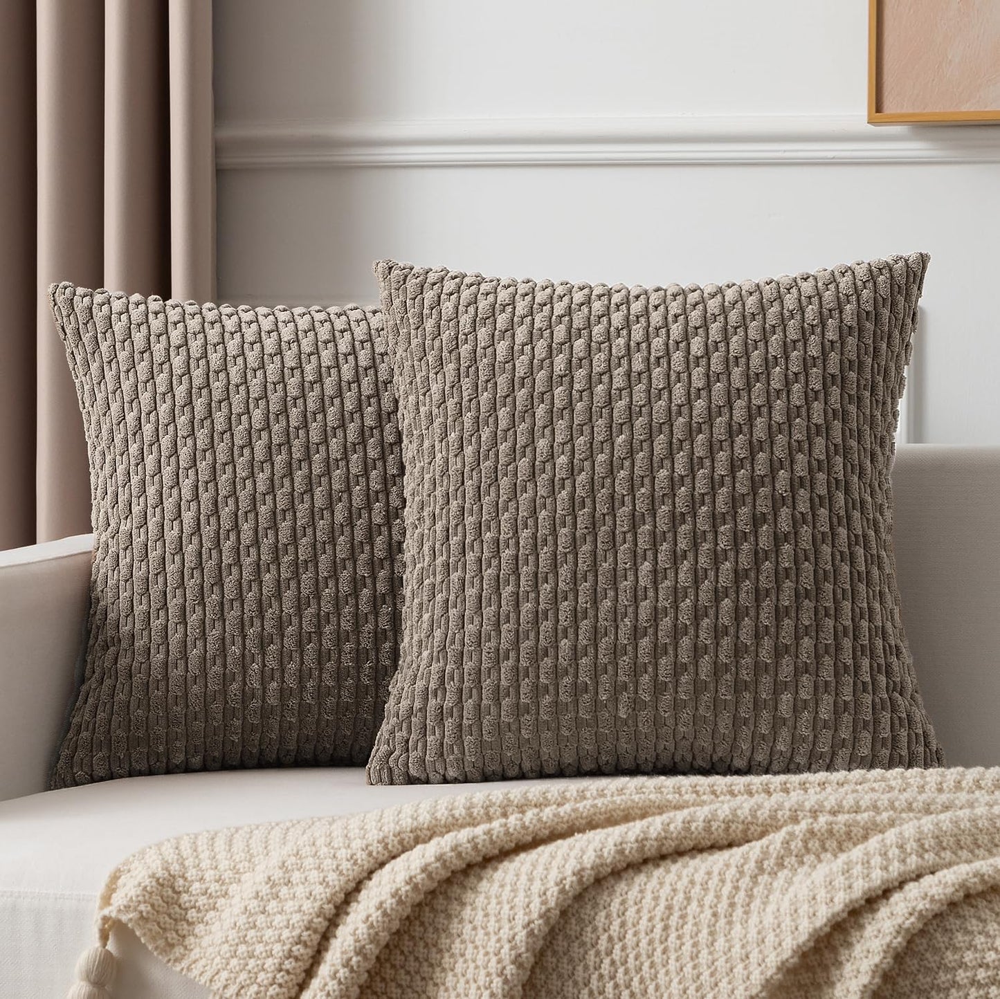 Kevin Textile Light Brown Euro Farmhouse Throw Pillow Covers 26x26 Inch