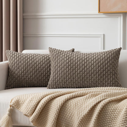 Kevin Textile Light Brown Lumbar Decorative Pillow Covers 12x20 Inch
