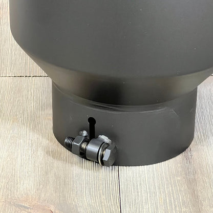 Black powder-coated exhaust tip with a 5" inlet and 8" outlet, showcasing a durable bolt-on design.