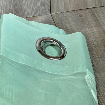 Sage green NICETOWN sheer curtain with grommet top, perfect for farmhouse-style living rooms or bedrooms.