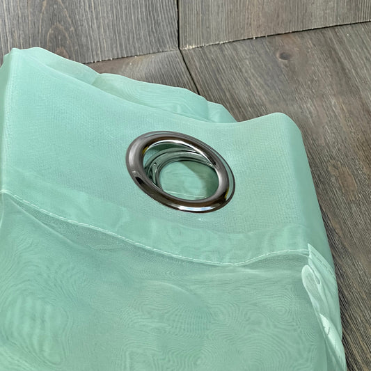 Sage green NICETOWN sheer curtain with grommet top, perfect for farmhouse-style living rooms or bedrooms.