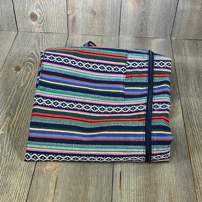 Colorful ELENTURE canvas yoga mat bag with ethnic patterns, full zip, and pockets, ideal for travel and outdoor workouts.