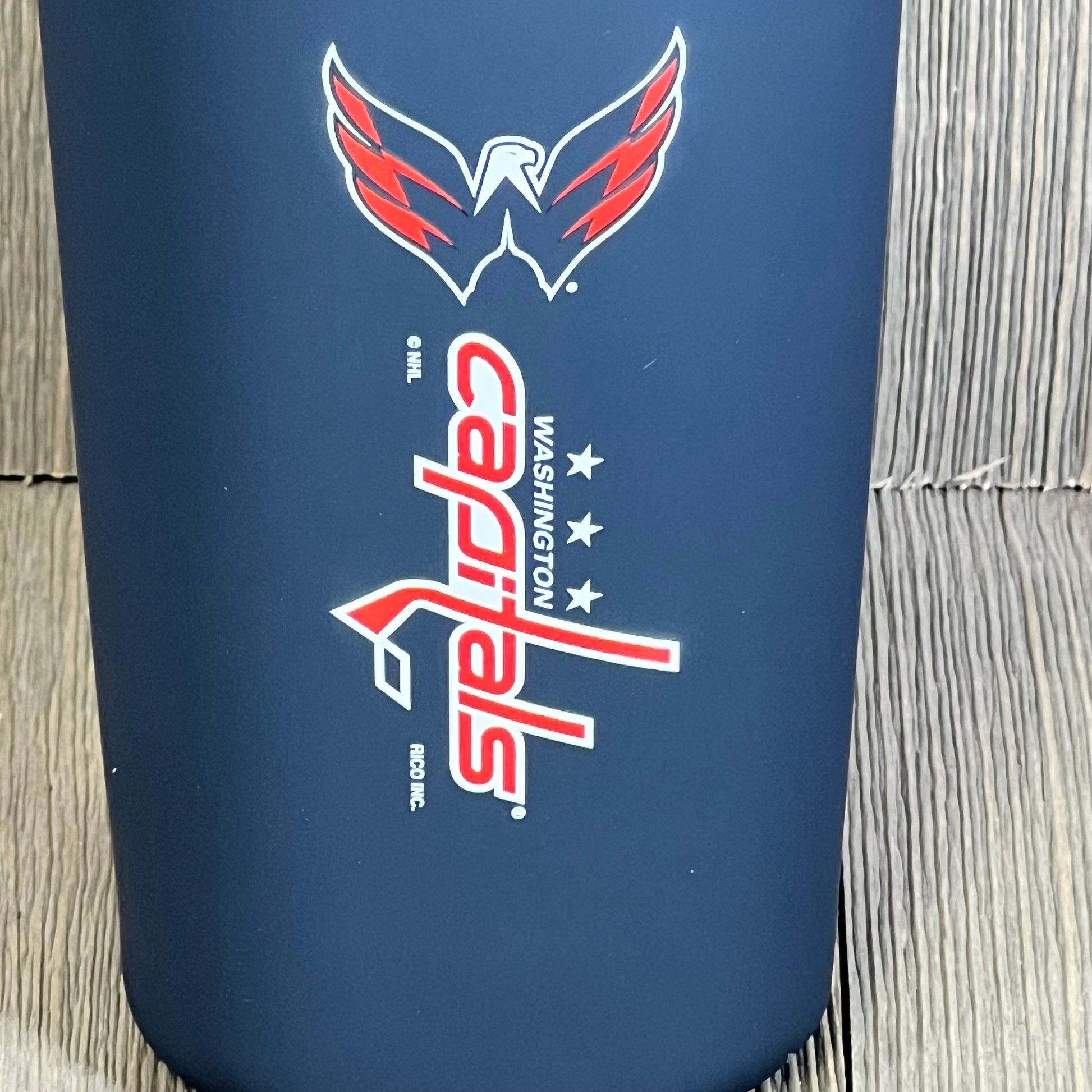 Navy blue Washington Capitals tumbler with team logo, 18oz soft touch, easy grip design by Rico Industries.