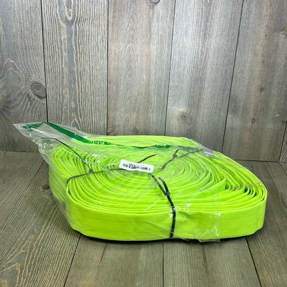 Heavy-duty green pool backwash hose, 1-1/4'' x 100 FT, with clamps. Weather-resistant for efficient swimming pool drainage.
