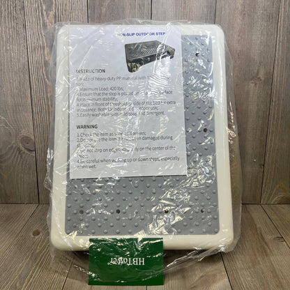 Non-slip white HBTower step stool with safety instructions, ideal for adults and seniors, in protective packaging.