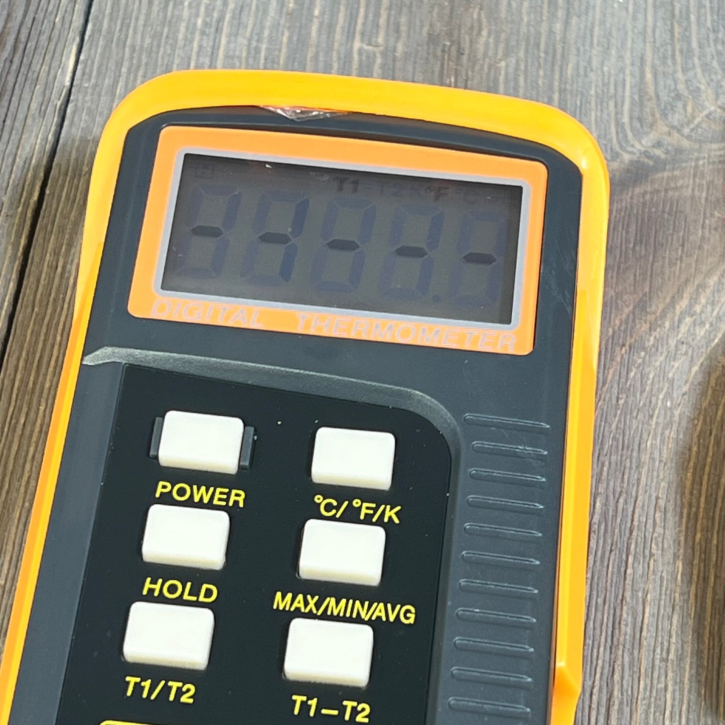 Digital K Type Thermocouple Thermometer with buttons and display, measures -50~1300°C, for precise temperature readings.