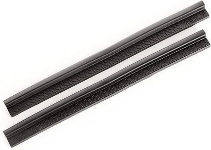 Black thermoplastic entry guards for Jeep Wrangler TJ/LJ, 2-piece set, enhances durability and style, fits 1997-2006 models.
