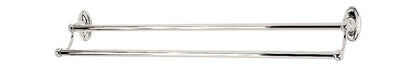 Polished nickel double towel bars with traditional design, ideal for elegant bathroom decor.