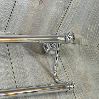 Polished Nickel double towel bar with elegant traditional design, perfect for upscale bathrooms.